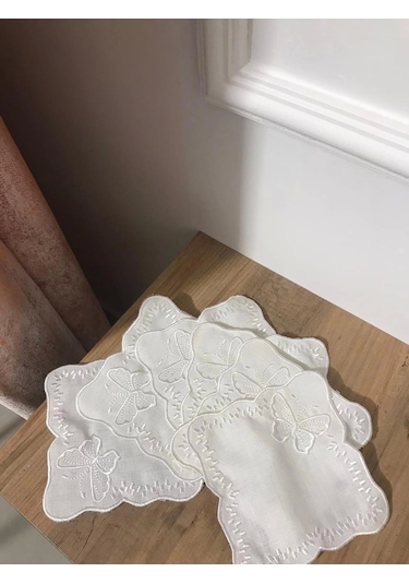 Nivemeshome Kelebek Beyaz Kare 6 Adet Keten Kokteyl Peçetesi Kahve Yanı Sunumluk Beyaz