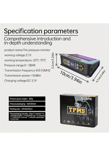 Motion003 Evrensel Araç Kablosuz Siyah Lastik Basınç İzleme Sistemi Güneş Enerjili Type C Şarjlı