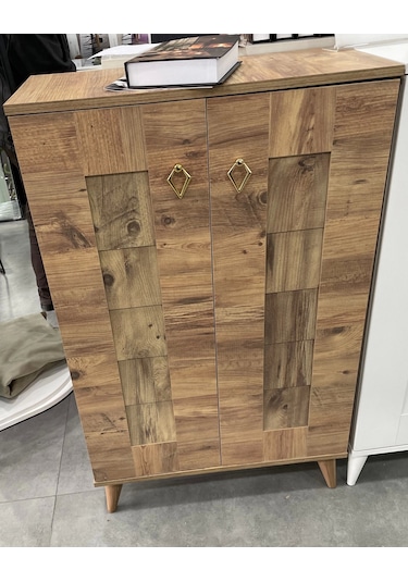 Ahşap Ayakkabılık Panjur Kapak Meşe 4 Raflı Demonte