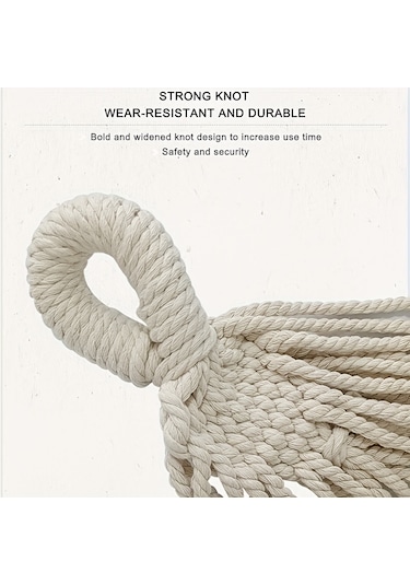 Tcherchı Bohem Tarzı Püsküllü Hamak Veranda, Bahçe, Plaj İçin Beyaz