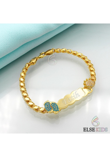 Pullu Zincir Gümüş Mavi Ayaklı Çocuk Bilekliği