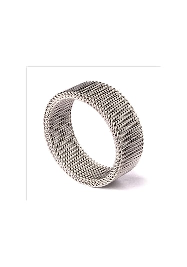 Chavin Bayan Erkek Esnek Gri Çelik Örgü Yüzük N48 Beyaz