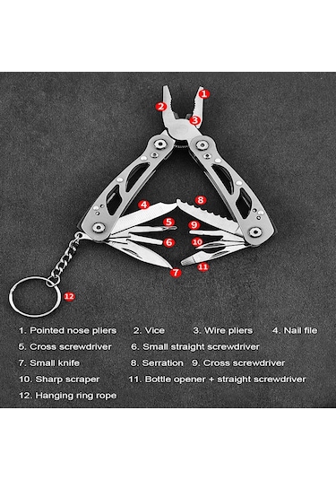 MSO Outdoor Paslanmaz Çelik Multifonksiyonel Çakı - Pense - Tornavida Gümüş