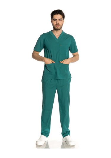 Unisex Likralı Koyu Yeşil Scrubs