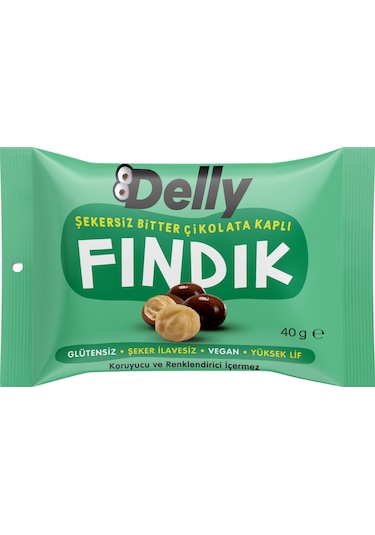 Delly Şeker İlavesiz Bitter Çikolata Kaplı Fındık 12 x 40 G