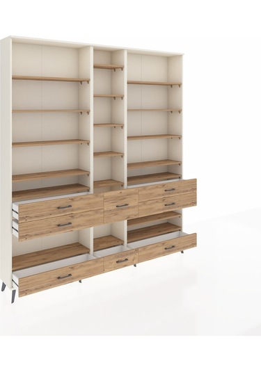 Arges Dolap 19 Raflı 8 Çekmeceli 220x30x243 Aytaşı-çam/çam Atlas Çam/atlas Çam