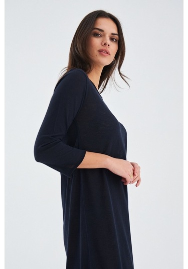 Peraluna Bol Ince Yazlık Şifonlu Kadın Triko Elbise Lacivert Lacivert