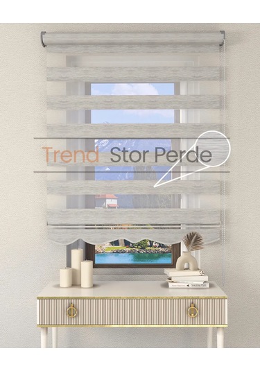 Gri Bambu Etek Dilimli Zebra Stor Güneşlik Perde Kırık Gri