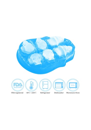 Ximistore9 3d Kafatası Şekilli 6 Lü Silikon Buz Kalıbı - Yiyecek Dereceli, Kolay Çıkarım, Funnel İçerir Mavi