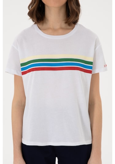 U.S. Polo Assn. Kadın Beyaz Bisiklet Yaka Tişört 50308639-VR013