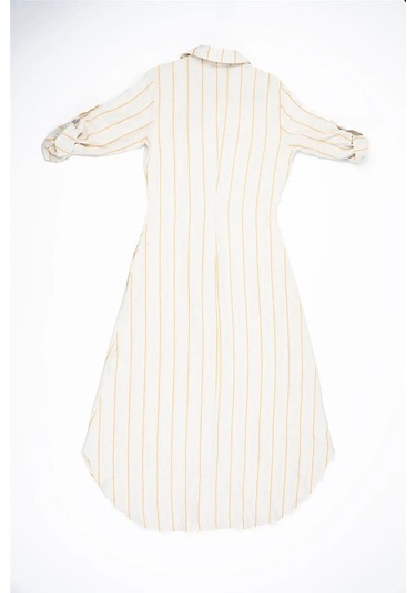 Kadın Krem Balenciaga Turuncu Çizgili Keten Elbise Turuncu