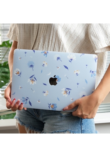 Apple Uyumlu MacBook Air M1 Kılıf 13 İnç Flower04 Touchıdli M1 Air A2337 A2179 A1932 İle Uyumlu Açık Mavi