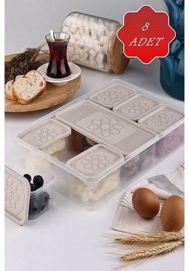 Mithra Life 8 Adet Krem Kapaklı Kahvaltılık Seti Saklama Kabı Mıt1164 Krem