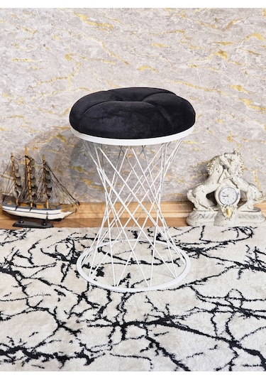 Yuvarlak Beyaz Boyalı Puf Oturak - Bench - Ayak Ucu Oturak - Beya 001