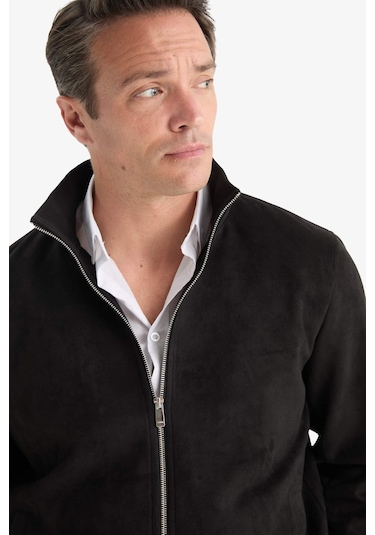 Defacto Slim Fit Dar Kesim Dik Yaka Fermuarlı Süet Mont D1524ax25aubk27 Siyah