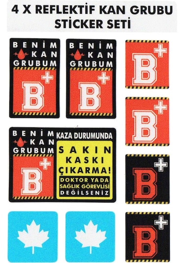 Çınar Extreme B Rh+ Pozitif Kaskımı Çıkartma Yazılı 7 Parçalı Reflektif Kan Grubu Sticker Seti