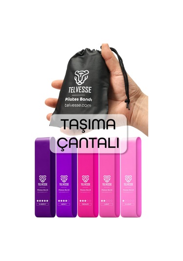 5 Li Çantalı Pilates Direnç Bandı Seti Egzersiz Squat Aerobik İçin Kapalı Uç Loop Lastik Pembe Pembe