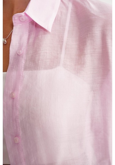 4667 Kadın İnce Oversize Modal Gömlek Pembe Pembe