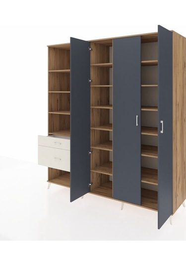 Kronos Dolap 16 Raflı 2 Çekmeceli 3 Kapaklı 220x59x243 Çam-antrasit/aytaşı Antrasıt/aytası