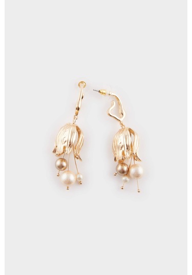 Defacto Kadın Çiçek Motifli İncili Gold Küpe E8034axnskr1 Çok Renkli