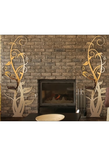 M3 Decorium Sarmaşık Şömine Barbekü Yanı Dekoru Dekoratif Ayna Gümüş