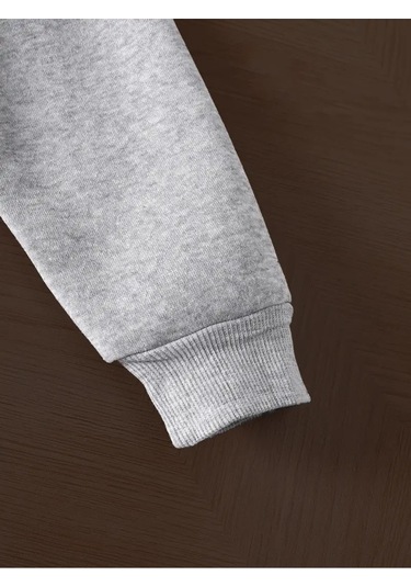 Kışlık Kapüşonlu Sweatshirt, Çocuk New York Manhattan Baskılı Gri