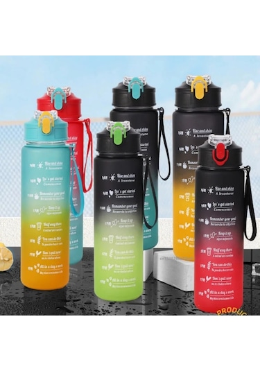 Sızdırmaz Spor Su Şişesi Büyük Kapasiteli Zaman İşaretleyici İle Motivasyon Blue Orange 750-800ml Blue Orange
