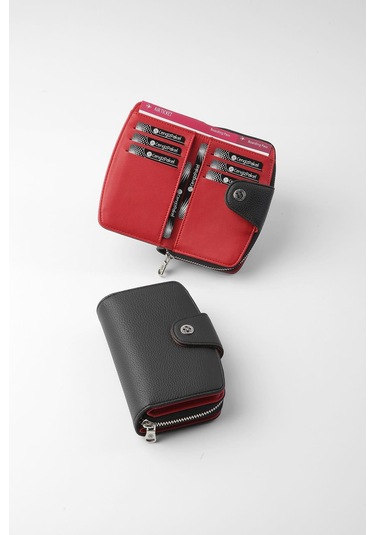 Cengiz Pakel Orta Boy Çıt Çıt Detaylı Kadın Cüzdan/portföy - 65300 - Siyah/kırmızı 65300-siyah-kırmızı