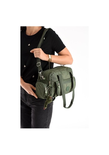 Omuz Çantası Çok Cepli Hafif Klinkır Kumaş 30 20 Cm Çapraz Askılı Postacı Çanta Kol Çantası Yeşil