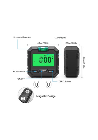 Qingmipy Dijital Açı Ölçer Siyah, Seviye Balonu, 0.2 Doğruluk, 0.1 Artımlı, Mıknatıslı Taban, 2xaaa Pil Yok