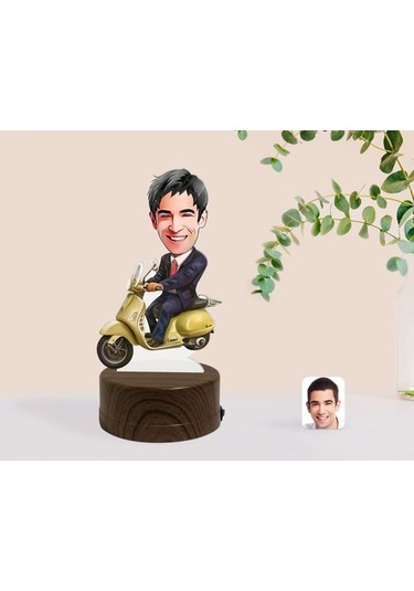 Kişiye Özel Erkek Motorcu Karikatürlü Dekoratif 3D Biblo Led Işık (481496206)