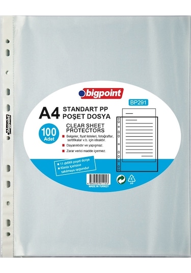 Bigpoint Poşet Dosya A4 100 Lü Bp291 Şeffaf Dosya Gömlek Föy