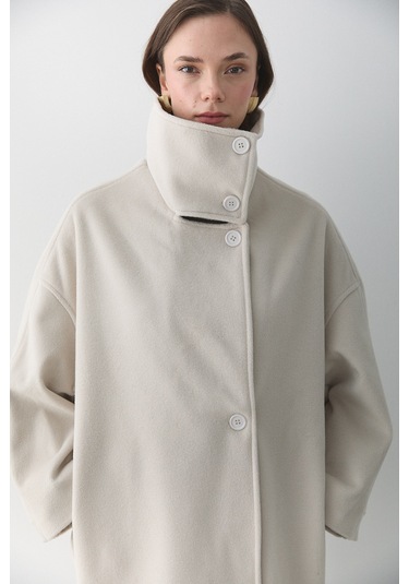 Taş Vittoria Düğmeli Yaka Kaban - 2511 Taş
