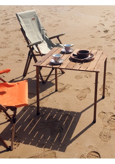 Joyfull Turtle 70x70x60 Cm Ahşap Katlanır Rulo Kamp, Piknik, Balk Kahverengi