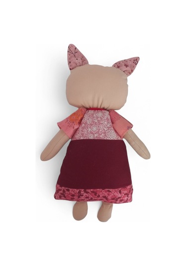 Kedi Hanım Patchwork Kırmızı Yanak Bez Bebek Patchwork