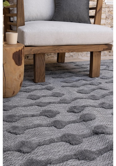 Silva Antrasit Halı Yıkanabilir Halı Balkon Halısı Oturma Odası K Antrasit