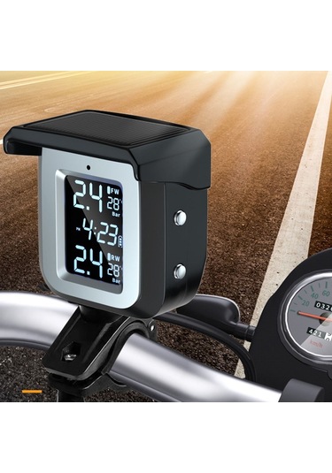 Tpms Solar Kablosuz Motosiklet Lastik Basıncı Dedektörü Ip68 Su Geçirmez Gerçek Zamanlı Monitör İzleme Sistemi, 2 Harici Sensör İle