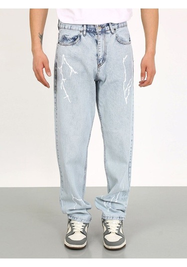 Baggy Şimsek Desenli Buz Mavi Jean-buz Mavi - 28 Buz Mavi