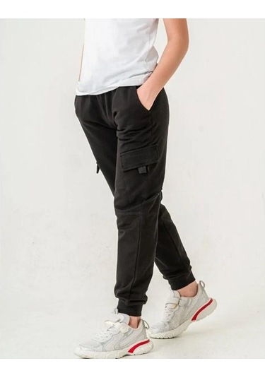 Çift Kargo Cepli Erkek Çocuk Eşofman Altı 6456s Siyah