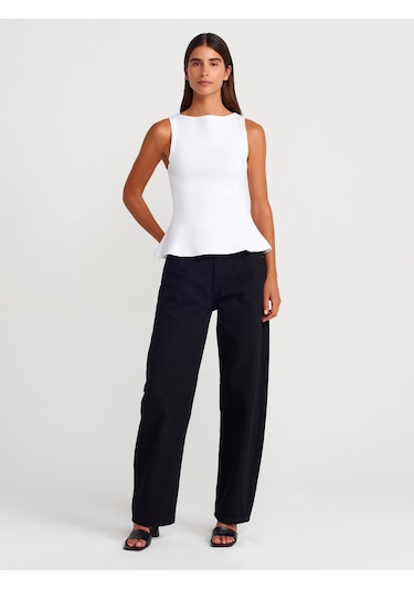 Dilvin 21001 Kayık Yaka Peplum Top-beyaz Beyaz