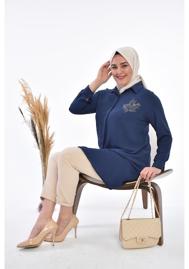 Kadın Büyük Beden Yaprak Baskılı Gömlek Tunik 001