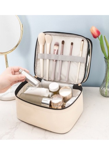 Ankaflex Deri Çift Bölmeli Seyahat Makyaj Çantası