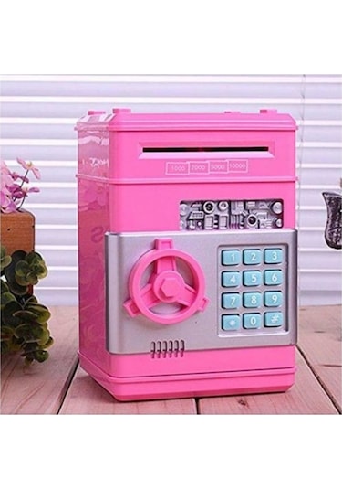 Şifreli Otomatik Kağıt Para Alan Kasa Kumbara Elektronik Atm Pembe