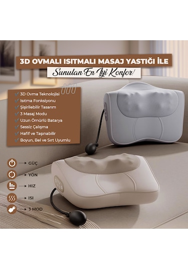 Rlx40 Taşınabilir Şişirilebilir Ovmalı Isıtmalı Masaj Yastığı Krem