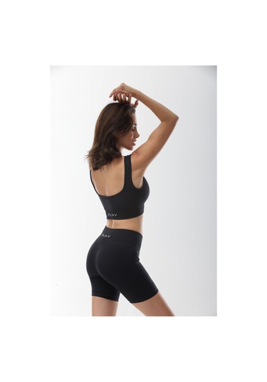 Seamless Siyah Normal Bel Kısa Fitted Basic Sporcu Tayt SiYAH