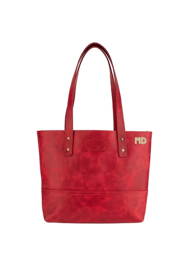 Twingold İsme Özel Tote Bag El Omuz Çantası - %100 Rainbow Deri - Ac03003 - Kırmızı Kırmızı