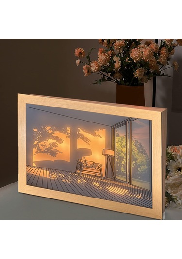 Ranyeek Küçük Boy Ahşap Akrilik Led Işıklı Tablo - Dokunmatik Dimmable 3 Renk Aydınlatma - Boş Oda Dekoru