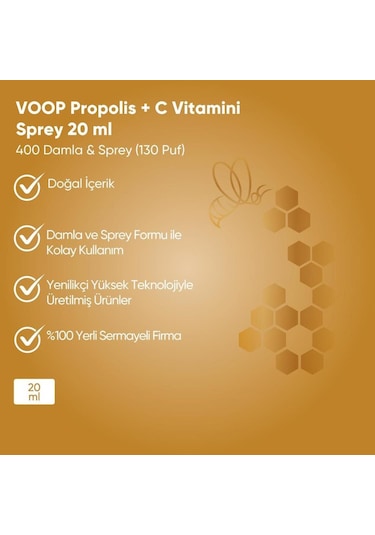 Voop Propolis C Vitamini Damlalıklı Sprey Takviye Edici Gıda 20 ML