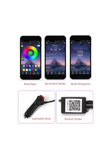Araç Içi App Kontrollü Rgb Atmosfer Ambiyans Led Neon 5 Parça 6Mt