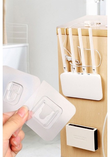 10'lu Set Çift Taraflı Yapışkanlı Geçmeli Klips Eşya Sabitleme Askısı Şeffaf Duvar Kancası Svrm Şeffaf